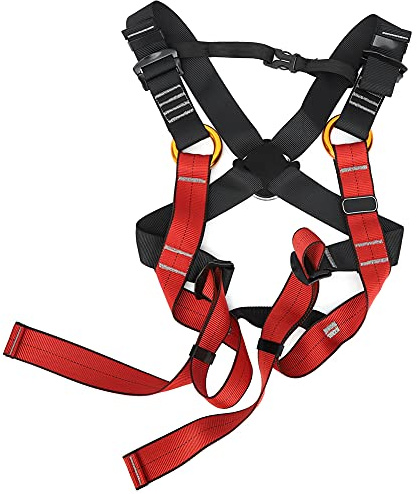Arnés de Escalada para Niños, Cinturón de Seguridad de Cuerpo Completo para Actividades Al Aire, Ajustable, de Poliéster, Color Negro y Rojo, de 3 a 14 Años