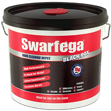 Swarfega High Performance Hand Wipes, Extra Large Ultra Grime Wipes with Citrus Fragrance, Cleaning Wipes Heavy Duty for Adherent Inks, Paints, Resins. Kind to Skin, 150 Swarfega Wipes in Hygenic Tub