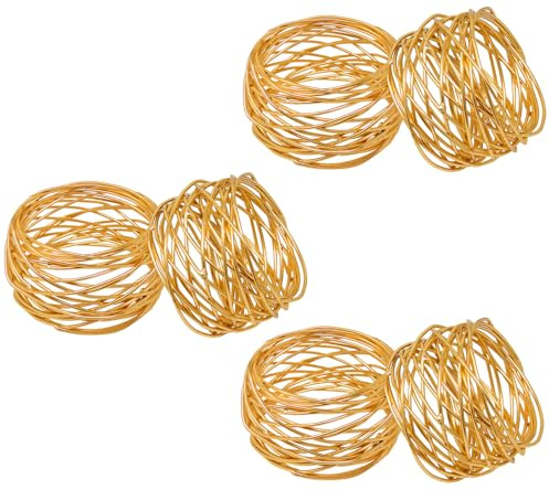 SKAVIJ Handmade Twisted Wire Mesh Napkin Rings Holders Decor Dinner Party Wedding Thanksgiving Christmas Gathering (Gold 6pcs)