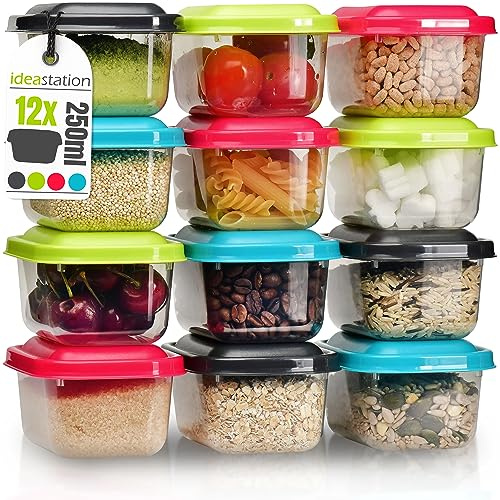 idea-station contenitori per alimenti 12 x 250 ml - colorati - contenitori plastica con coperchio - contenitore cibo