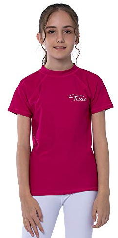TIZAX T-Shirt de Bain à Manche Courtes pour Enfant Rose Rouge 11-12 Ans