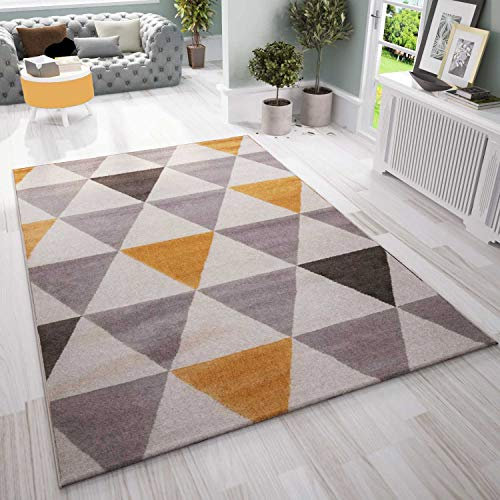 VIMODA Teppich Wohnzimmer Schlafzimmer Flur Teppich Dreiecksmuster Gelb, Maße:160x220 cm