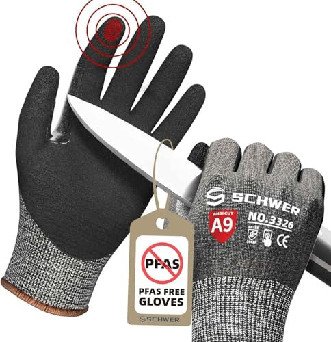 Schwer ProGuard Highest Level Cut Resistant Work Gloves PR3326 for Extreme Protection，ANSI A9 Cut Gloves with Reinforced Thumb, Non Slip, Breathable, Durable, Touch-screen, PFAS Free, Black 1 Pair（M）