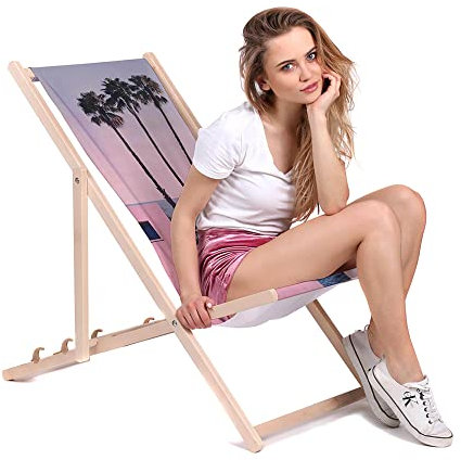 DreamRoots Liegestuhl Klappbar Holz aus Buchenholz, bis 130 kg belastbar, 3-Fach verstellbare Rückenlehne, waschbarer Polyesterbezug