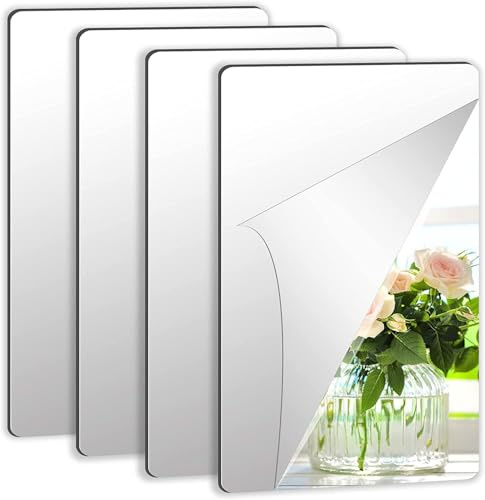 Augshy 4 pezzi 15x10cm Specchio autoadesivo per piastrelle, specchio flessibile autoadesivo non in vetro DIY acrilico per decorazione murale senza cornice