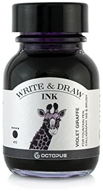 Octopus Write and Draw Violet Giraffe Waterproof Ink for Writing and Drawing, Non-fading Calligraphy Ink for Fountain Pen, Purple, 50 ml