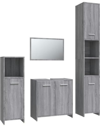 vidaXL Set de Muebles de baño 4 pzas Madera contrachapada Gris Sonoma, Juego de Muebles de baño, armarios de baño, Armario tocador, Muebles de baño