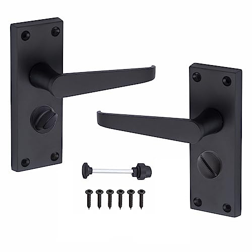 Golden Grace Victorian Straight Handle Door Handle in Matt Black, Privacy Set - 120mm