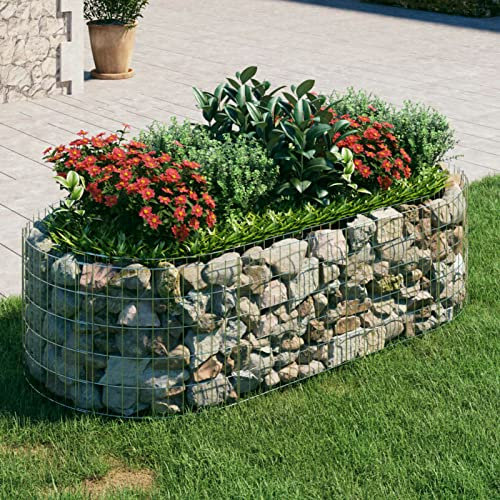 LAPOOH Gabionen-Hochbeet, Kräuterspirale, Hochbeet Im Garten, Pflanzkübel, Pflanzsteine, Verzinktes Eisen 200x100x50 cm