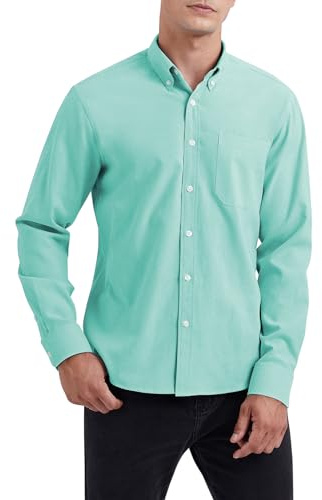 HISDERN Men's Oxford Shirt Long Sleeve Casual Plain Button Down Smart Dress Shirts for Men Adult with Pocket Regular Fit Mint Green 4XL
