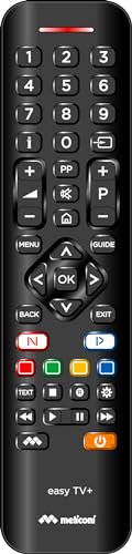 Meliconi Télécommande Universelle Easy TV+ pour Smart TV avec Clavier Complet, Fonction Learn, Mode Enfant et Freeze, Support Web, Assistance téléphonique, compatibilité Universelle