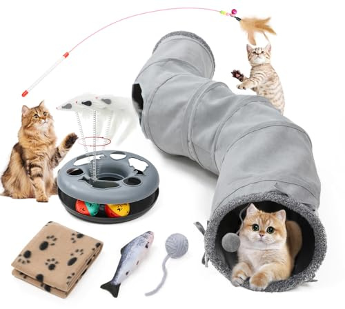 TSEB4TEP Cat Tunnel, Indoor Cat Toy, Roller Track Cat Toy, Collapsible S-Shaped Play Tube, 10.5 Inch Diameter Maze Cats House for Cats, Puppies, Rabbits, Ferrets Set
