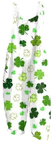 Jumpsuit Damen Sommer Hosenanzug Damen Elegant 2 Teiler Ski Latzhose Damen Kleeblatt Druck St Patricks Day Kostüm Kuschelig Overall Ärmelloser Romper Racerback Latzhose Rückenfrei Jumpsuit Tarnung Xxl
