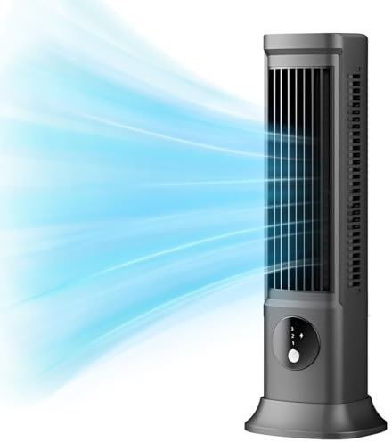 Desktop Tower Fan, Portable Bladeless Desk Fan with 3 Speeds Adjustable, 10 in Air Cooler Small Fan Quiet Table Fan for Bedroom Office Home Outdoor