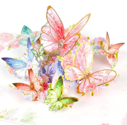 SULOLI 3D Carte Papillon Pop-Up Fleurs avec Papillons Carte de Voeux avec Enveloppe pour Couple Amoureux Marié Mariée Fête des Mères Noël (Violet)