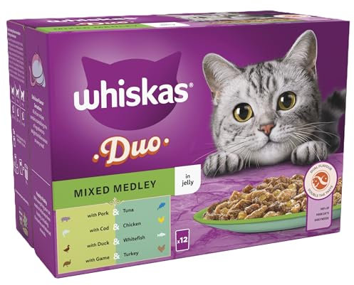 Whiskas Adult Wet Cat Food Duo Mixed Medley in Jelly 4x12x85g