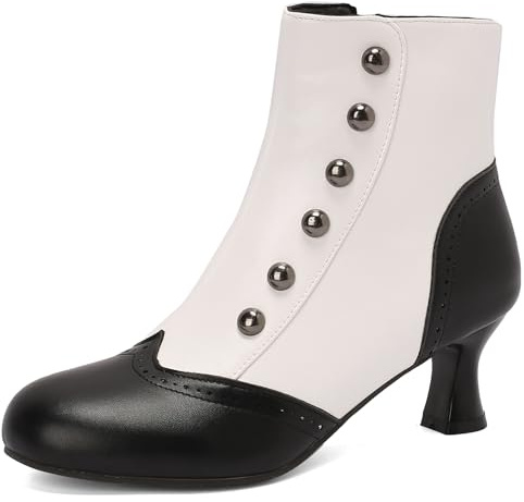Gicoiz Femme Bout Rond Talon de Chatons Rétro Bottes de Cheville