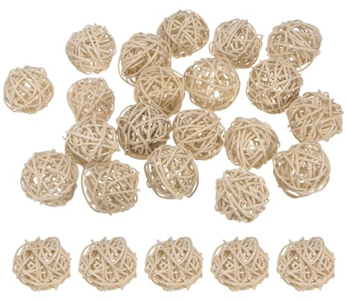 M METERXITY 20-Pz Palle Vimini Rattan 40mm/1.6 Palle Decorative Rattan Sfere Riempitive Vasi Riempitivi Ciotole per Natale/Matrimoni/Thanksgiving/Artigianato/Arredamento Casa [Beige]