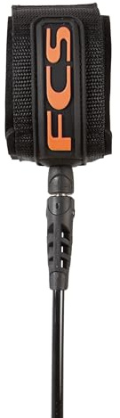 FCS Regular Classic Surfboard Leash – Durable 7mm Cord, Neoprene Strap, Anti-Tangle Swivel – Everyday Surf Leash for 2–8ft Waves (Eclipse/Black, 6')