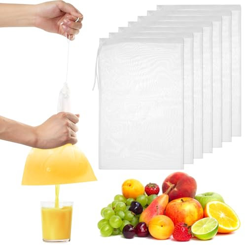 8pcs Sacs à Lait de Noix, 20x30 cm Sac à Lait Végétal, Filtre Lait Vegetal en Coton à Mailles Fines 200 Réutilisables, Sac en Tissu de Noix avec Cordon, Filtre à Mailles Fines pour Fromage Café Tofu