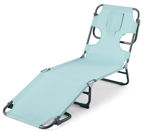Amazon Basics - Poltrona da Esterno Reclinabile, Design Pieghevole con Schienale a Inclinazione Regolabile, Colore Blu, Confezione da 1