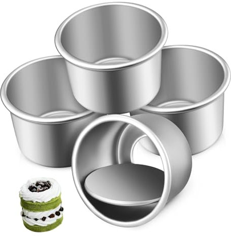 FUNNETOYU 4pezzi Tortiera Rotonda in Di Alluminio Con Removibile Di Piccole Teglie Per Dolci Da Forno Per Preparare Torte Cheesecake e Altre Prelibatezze