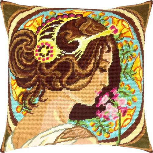 Brvsk Primrose. Broderi kit med tryckt gobelängduk (40 × 40 cm) – broderikudde kit för kreativ heminredning – handarbetskit för vuxna nybörjare