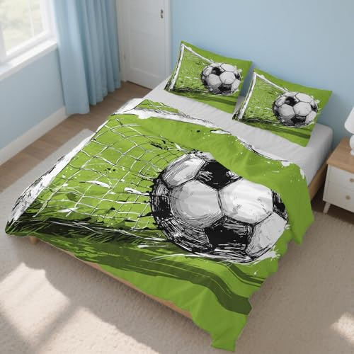 Generisch Fußball Bettwäsche 150x220 cm, Bettbezug Sport Wiese Fussball 2teilig, 1 Wendebettwäsche + 1 Kissenbezug 80x80 cm Weich Mikrofaser, Schlafzimmer Deko PZ&S-29