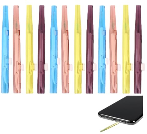 Set di pulizia per cellulare, 12 pezzi, presa di ricarica USB C, pulitore con design a doppia testa, per smartphone, laptop e tastiera, 4 colori giallo, viola, blu, marrone, set di pulizia per