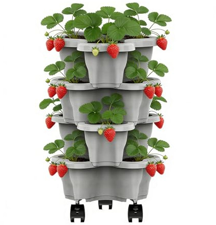 Pflanzturm 4er Set Stapelbar | Stapelbarer Blumentopf Mit Sicherer Entwässerung | Wetterfest Gemüsetöpfe Für Den Innen- Und Außenbereich | Für Geeignet Als Erdbeerturm Kartoffelturm & Kräuterturm
