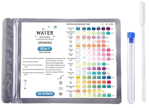 PBAHAUP Strisce Test Acqua 7in1 per Acquario, Laghetto e Acqua Potabile, Analisi Professionale di PH, KH, Cloro, Nitrati, Nitriti e Ammoniaca, Kit di Controllo Completo (60 Strisce, 1 Confezione)