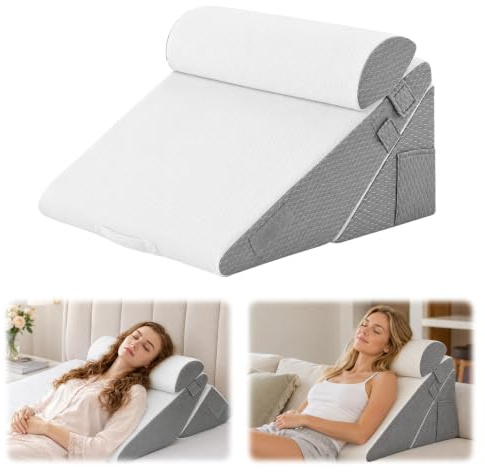 Lot de 3 Oreillers Orthopédiques en Mousse, Coussin Incliné pour Lit, Coussin de Soutien Triangulaire Réglable, Oreiller Anti-Reflux en Mousse à Mémoire, Contre l’Apnée, Reflux Acide