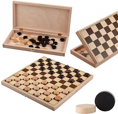 Handgefertigte Dame Spiel Holz | Master Of Chess | Chess Board 32 cm | Edles Schachbrett Klappbar 100 Felder Checkers Light - Dame Brettspiel für Kinder und für Erwachsene