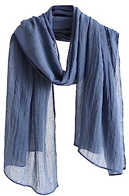Jeelow Long Lightweight Solid Scarf Wrap for Women Men (Blue Jean)