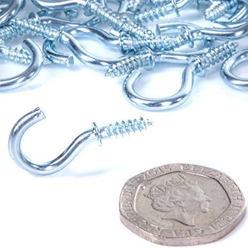 100x Small 15mm Chrome Cup Hooks - Strong Metal Dresser/L Screw in Hooks