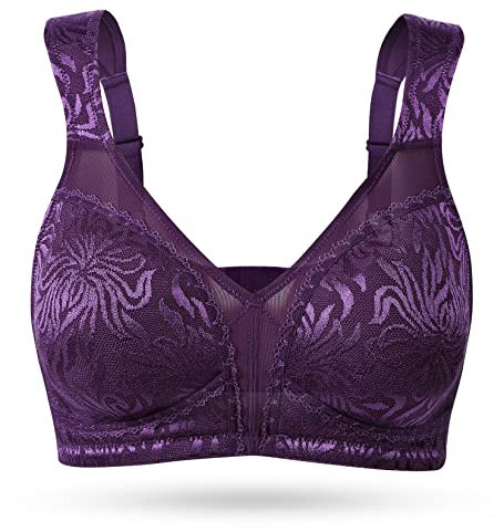 WingsLove Women's Full Cup Minimizer Bra Wide Straps Non-Wired No Padding Bra Comfort Plus Size (Purple 40H)