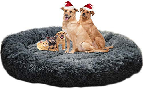 LINRUI Extra große & Waschbar Hundebett XXL Orthopädisches für Grosse Mittlere Hunde Antistress Hundekissen Donut Oval Hoch Hundesofa Hundehöhle XL Flauschiges Rund Kuschelig Dunkelgrau