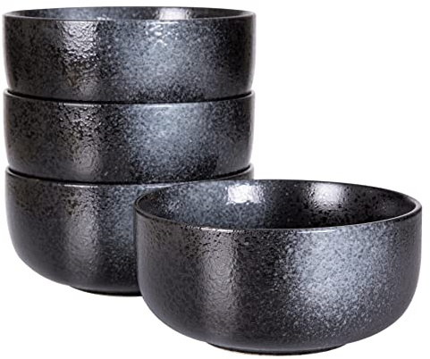 S&Q'S CERAMICS Soup Bowls - 36 Ounce Ceramic Bowl Set, Kitchen Bowls for Large Cereal, Noodle, Soup, Breakfast, Microwave and Dishwasher Safe, [Set of 4], Black and Grey