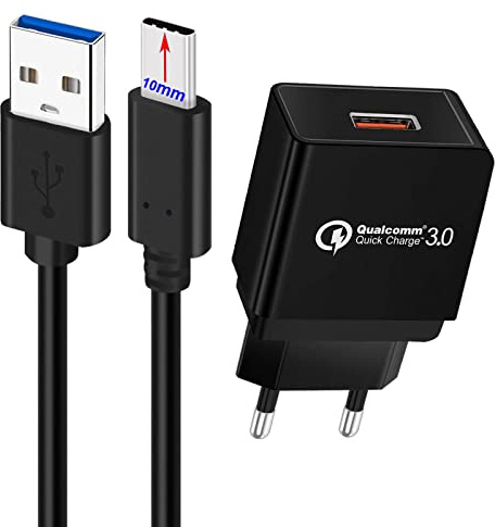 UNIDOPRO Quick Charge 3.0 18W Ladegerät USB Wandladegerät und 1M Kabel Typ C – Langer Stecker 10mm für Ulefone Power Armor 14 Pro 13 Armor 15 12 11T 10 9E 9 8 7E 7 X8 X10 X11 Pro | Note 9P 11P 12P 13P