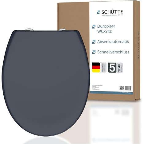 Schütte WC-Sitz mit Absenkautomatik, Abnehmbarer Klodeckel aus bruchsicherem Duroplast, Innovative DIY Montage durch Klebepads, Toilettendeckel und Brille bis 150 kg belastbar, Anthrazit Grau