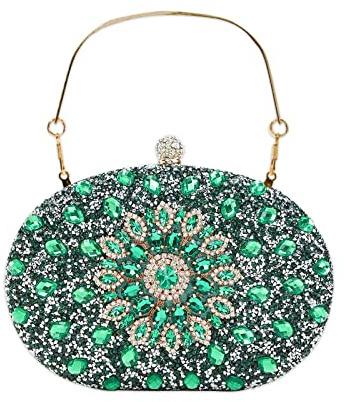 CORIOS Sac de Soirée Femme Diamond Embrayage Sac en Strass à la Main Sacs D'épaule de Mariée Élégant Pochette Portefeuille Sacs Fourre-Tout pour Ceremonie Mariage Fête Cocktail Vert