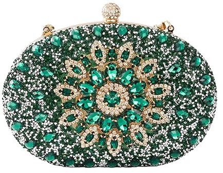 Hixingo Bolsos Fiesta para Mujer, Elegante Bolsos de Mano Clutch Bolso de Noche, Brillante Novia Monedero del Banquete de Boda para Cumpleaños Bolsas de Embrague (Verde,21x13x5cm)