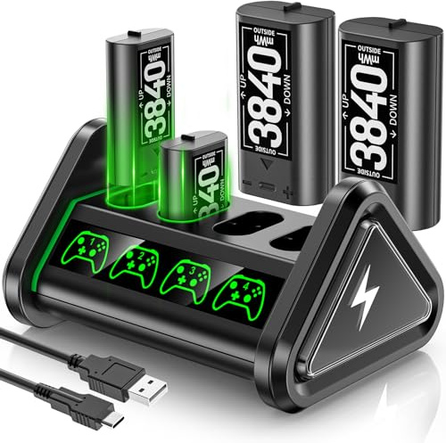 Rechargeable Battery Pack for Xbox Controllers, 4 x 3840mWh Rechargeable Batteries for Xbox Controller, Xbox Series Controller Battery with Charger Station for Xbox One/One S/One X/Elite Controllers