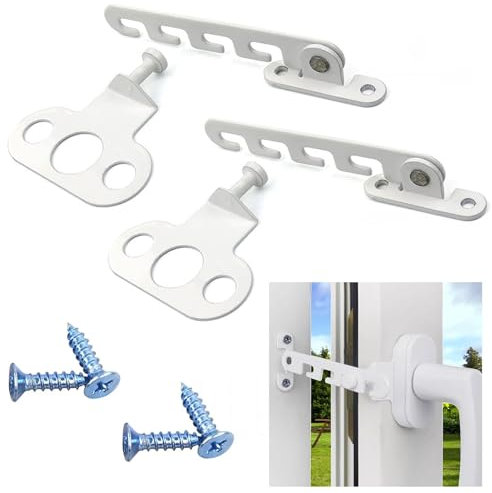 2 Stück Fensterfeststeller, Kippfensterschutz mit Zuschlagschutz, Zuschlagschutz Fensterriegel, Fenster Kipp Regler, Fensterstopper mit 4 Schrauben, zum Einstellen der Fensteröffnung Fensterstopper