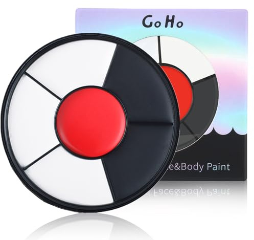Go Ho Black White Red Face Paint Palette,Washable Formula Cream Clown Face Paint,Halloween Cosplay Face Paint,Body Paint SFX Makeup,Professional Clown Makeup Palette