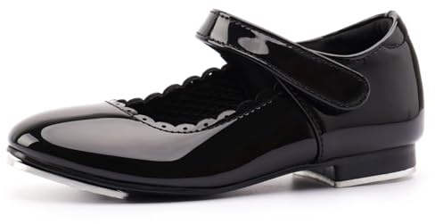 Asyusyu Tap Shoes for Girls Kids Tap Dance Shoes PU Patent-Black,11 UK