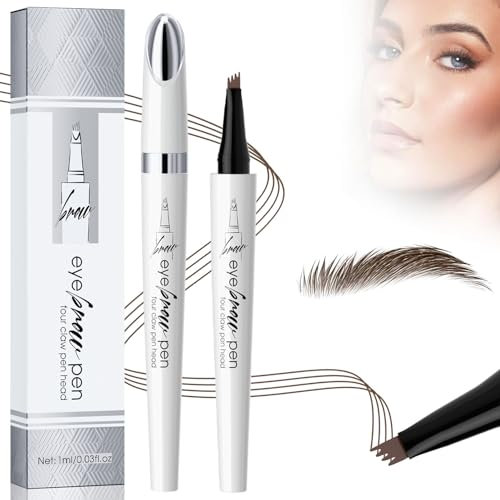 2024 Nouveau Crayon à sourcils magique 3D imperméable avec 4 pointes de fourchette, micro crayon à sourcils, crayon à sourcils crée sans effort des sourcils d'apparence naturelle (2# Marron foncé)