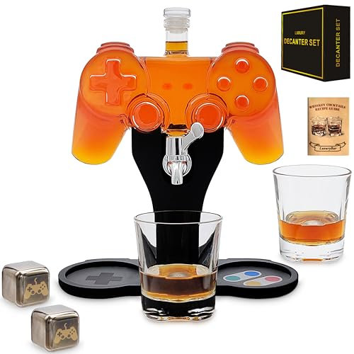 Game Whiskey Decanter Set,28oz Whiskey Decanter Sets for Men with Spout Game IceCube Gamer Tray,Liquor Dispenser Tequila Bourbon Gifts for Men Gamer Gifts for Boyfriend Him Husband Dad Brother Guy