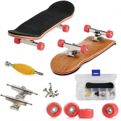 Hominas Mini Planche à roulettes à Doigts, Touche en Alliage de Bois D'érable, Pont en Bois D'érable Complet avec Boîte, Réduit la Pression pour Les Enfants (Rouge)