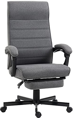 Vinsetto Poltrona da ufficio ergonomica, sedia da ufficio, girevole, reclinabile, con braccioli, altezza regolabile e poggiapiedi retrattile, in tessuto effetto lino, grigio